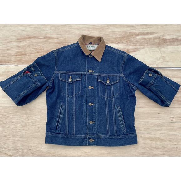 LL Bean Mens Denim Jean Jacket Plaid Flannel Lined Trucker Work Size: 40 Regular - Picture 1 of 9